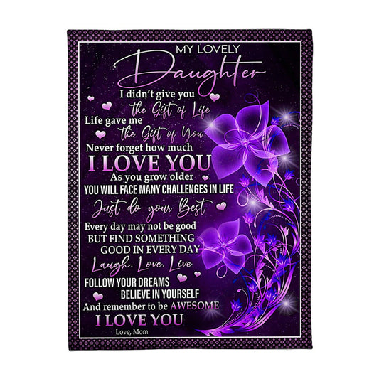 Floral I Love You Daughter Gift 50 x 60 Inch Flannel Blanket For Cozy Bedroom And Sofa Decor