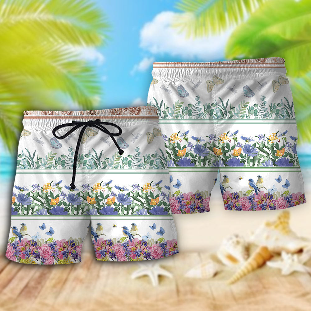 Floral Bird And Butterfly Nature – Beach Short