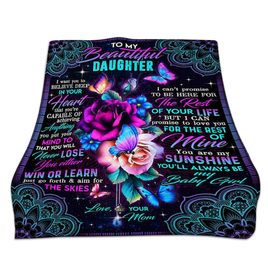Flower Butterfly To My Beautiful Daughter 50 x 60 Inch Flannel Blanket For Cozy Bedroom And Sofa Decor