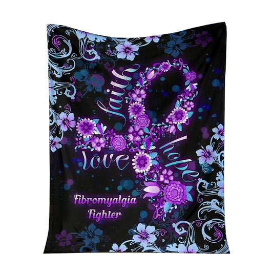 Flower Faith Hope Love Fibromyalgia Awareness 50 x 60 Inch Flannel Blanket For Cozy Bedroom And Sofa Decor