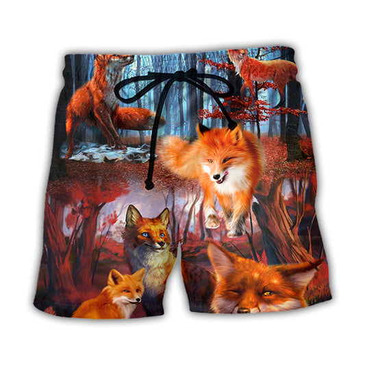 Fox Beautiful Red Forest Scene – Beach Short
