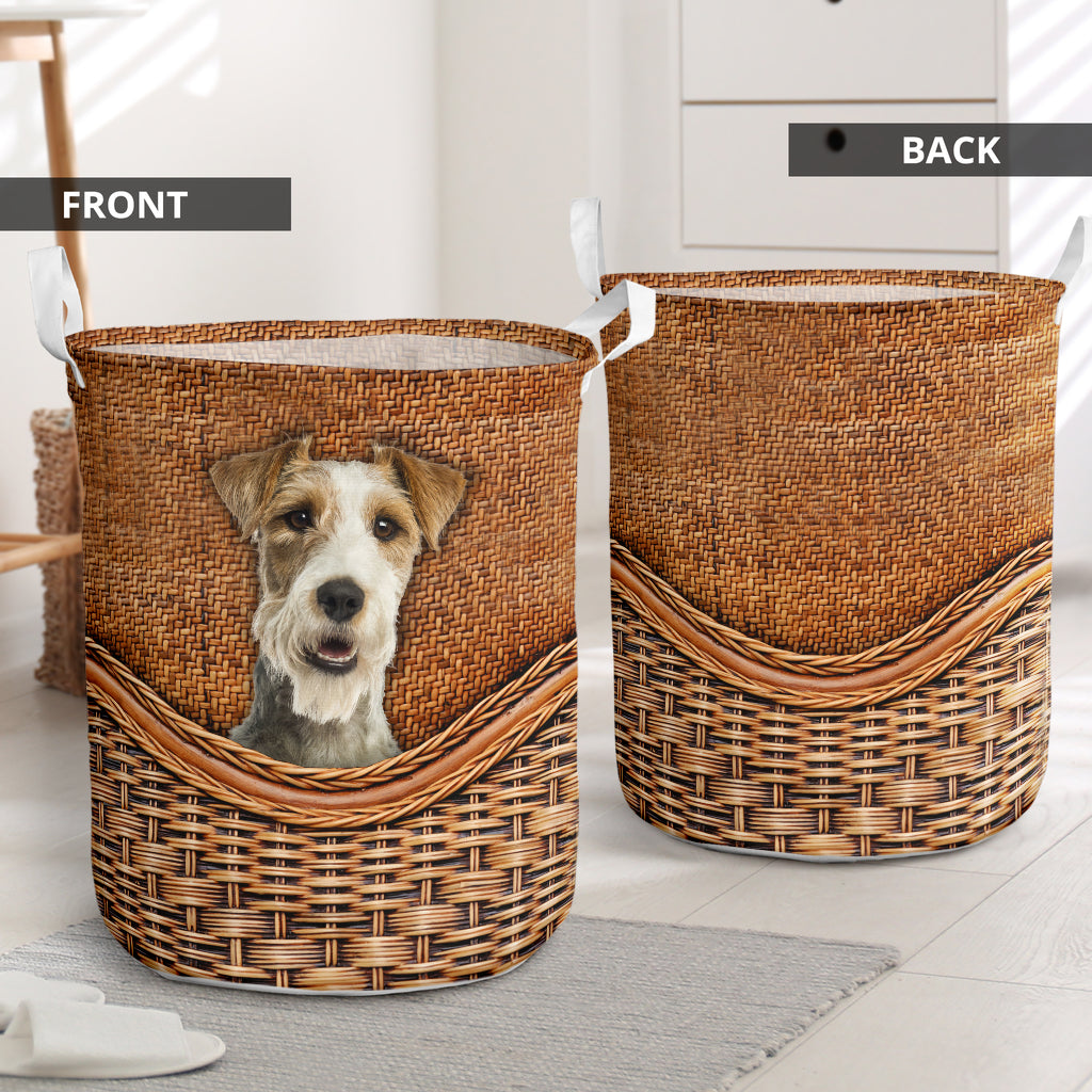 Fox Terrier Dog Rattan Teaxture - Laundry Basket - Owls Matrix LTD