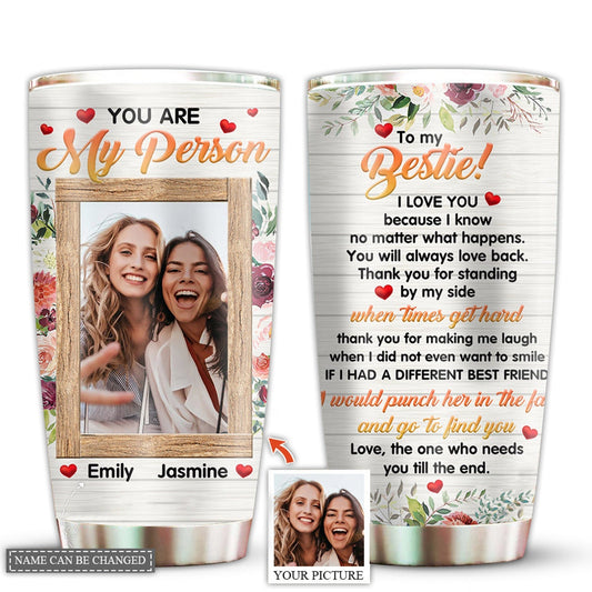 Bestie Floral Friends Custom Photo 20 Oz Tumbler For Coffee Travel And Daily Use