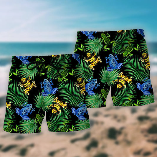Cute Frog Tropical Leaf Design – Beach Short