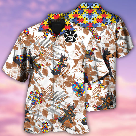 Doberman Autism Awareness With Serious Vintage Style - Hawaiian Shirt
