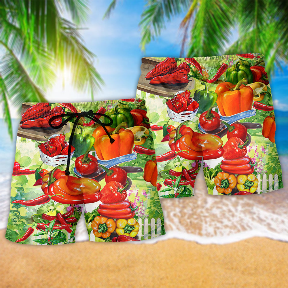 Bell Pepper And Chili Fresh Food Art – Beach Short