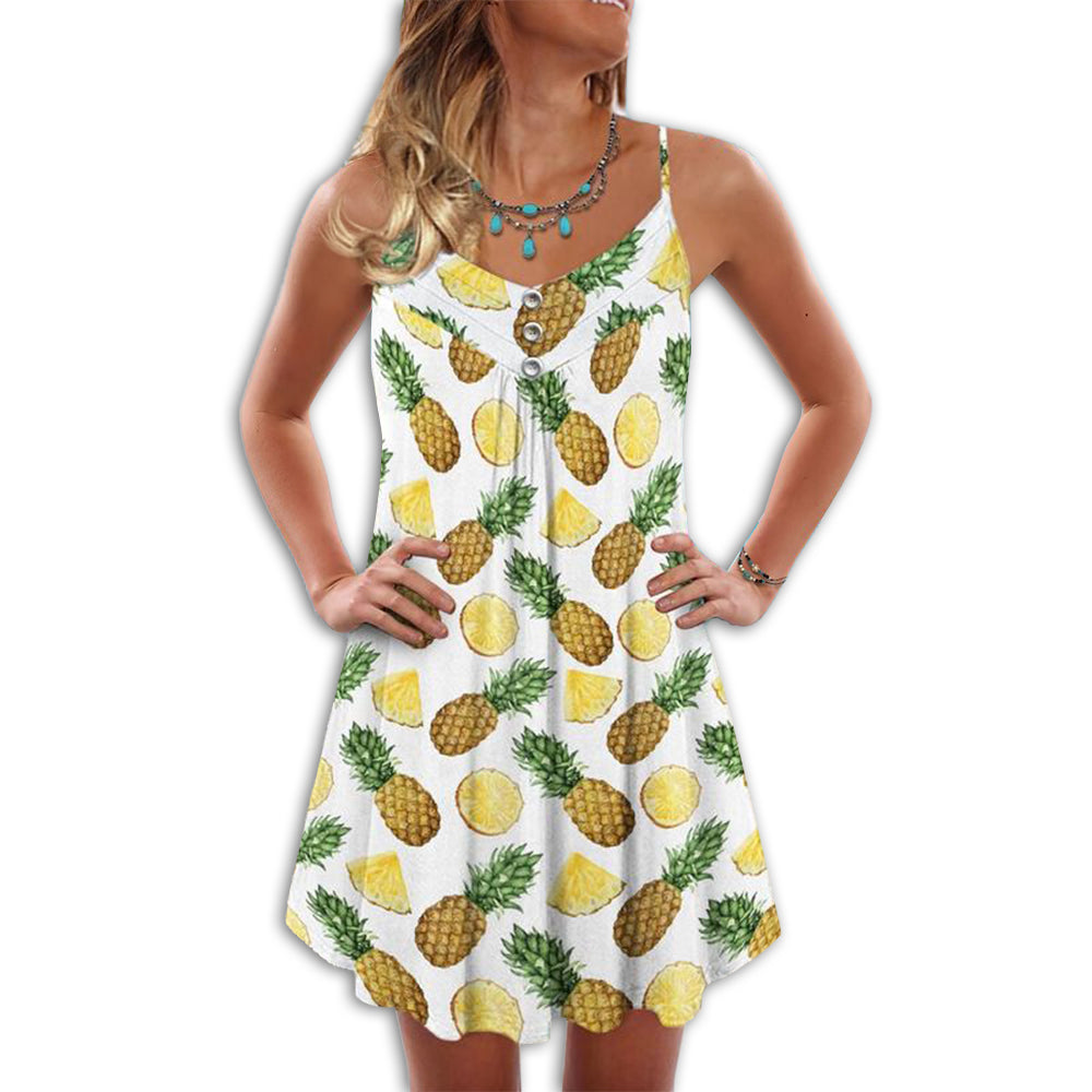Pineapple Tropical Summer Love – Women's Summer Sleeveless V-Neck Camisole Dress