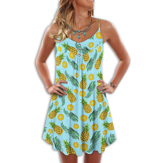Fresh Pineapple Tropical Vibes – Women's Summer Sleeveless V-Neck Camisole Dress