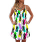 Colorful Pineapple Tropical Vibes – Women's Summer Sleeveless V-Neck Camisole Dress