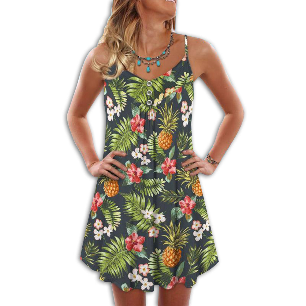 Pineapple Tropical Beauty Vibes – Women's Summer Sleeveless V-Neck Camisole Dress