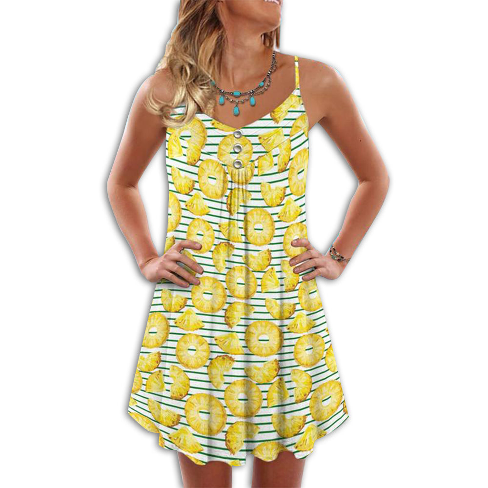 Pineapple Tropical Happier Life – Women's Summer Sleeveless V-Neck Camisole Dress