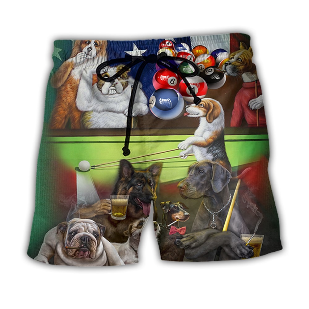 Billiard Funny Dogs Independence Day – Beach Short
