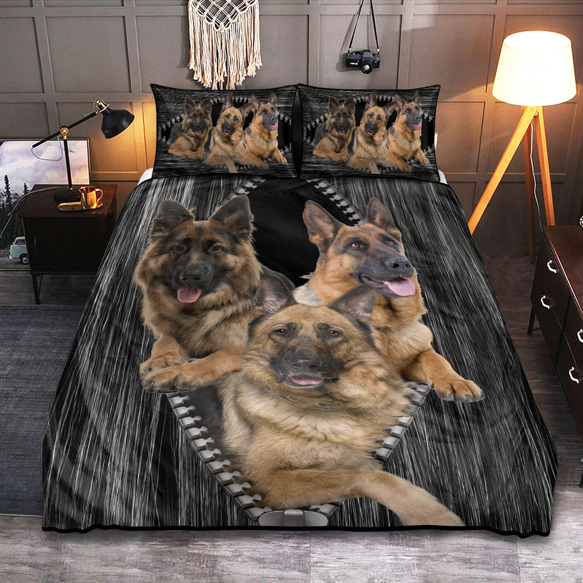 German Shepherd Dog Family Zip Bedding Cover For Pet Lover Bedroom Decor