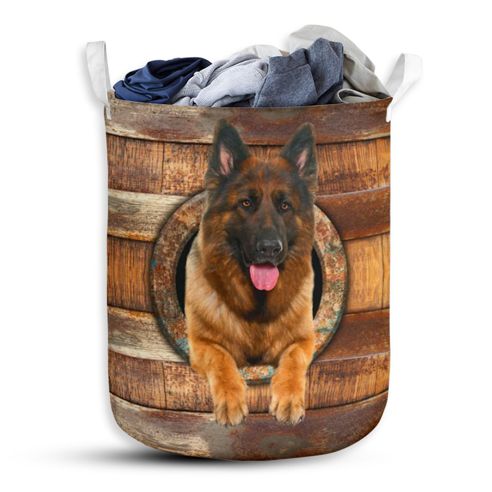 German Shepherd Wood Vintage - Laundry Basket - Owls Matrix LTD