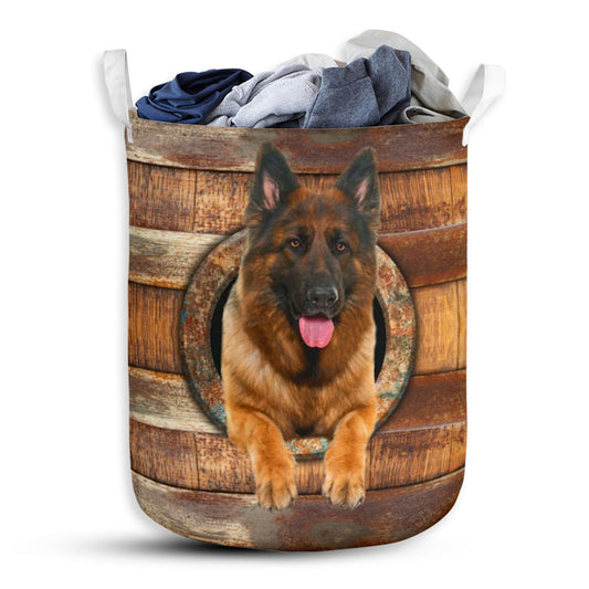 German Shepherd Wood Vintage - Laundry Basket - Owls Matrix LTD