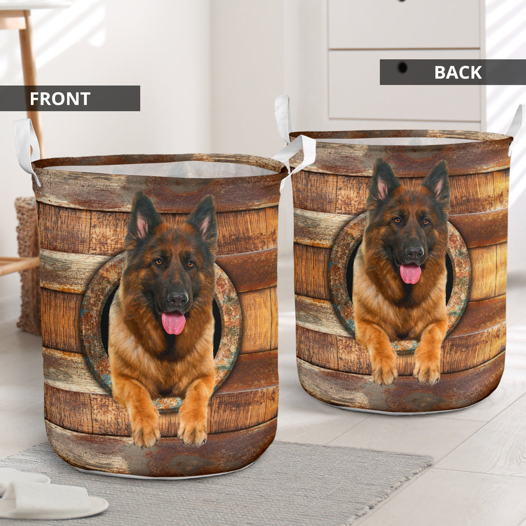 German Shepherd Wood Vintage - Laundry Basket - Owls Matrix LTD