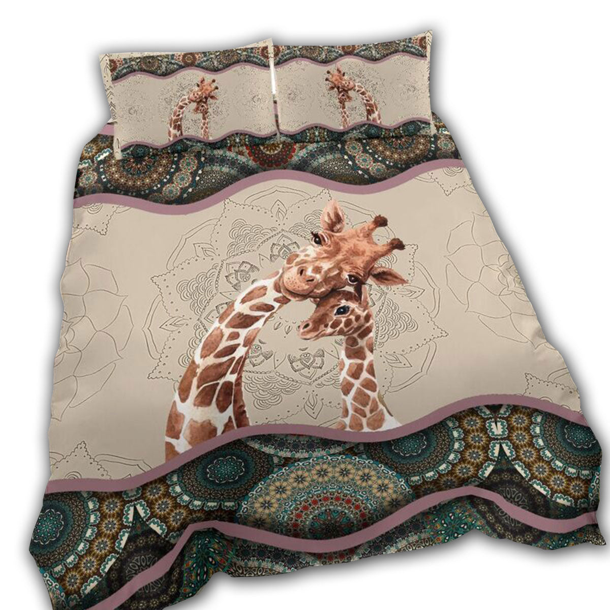 Giraffe Family Mandala Bedding Cover For Cozy Bedroom Decor