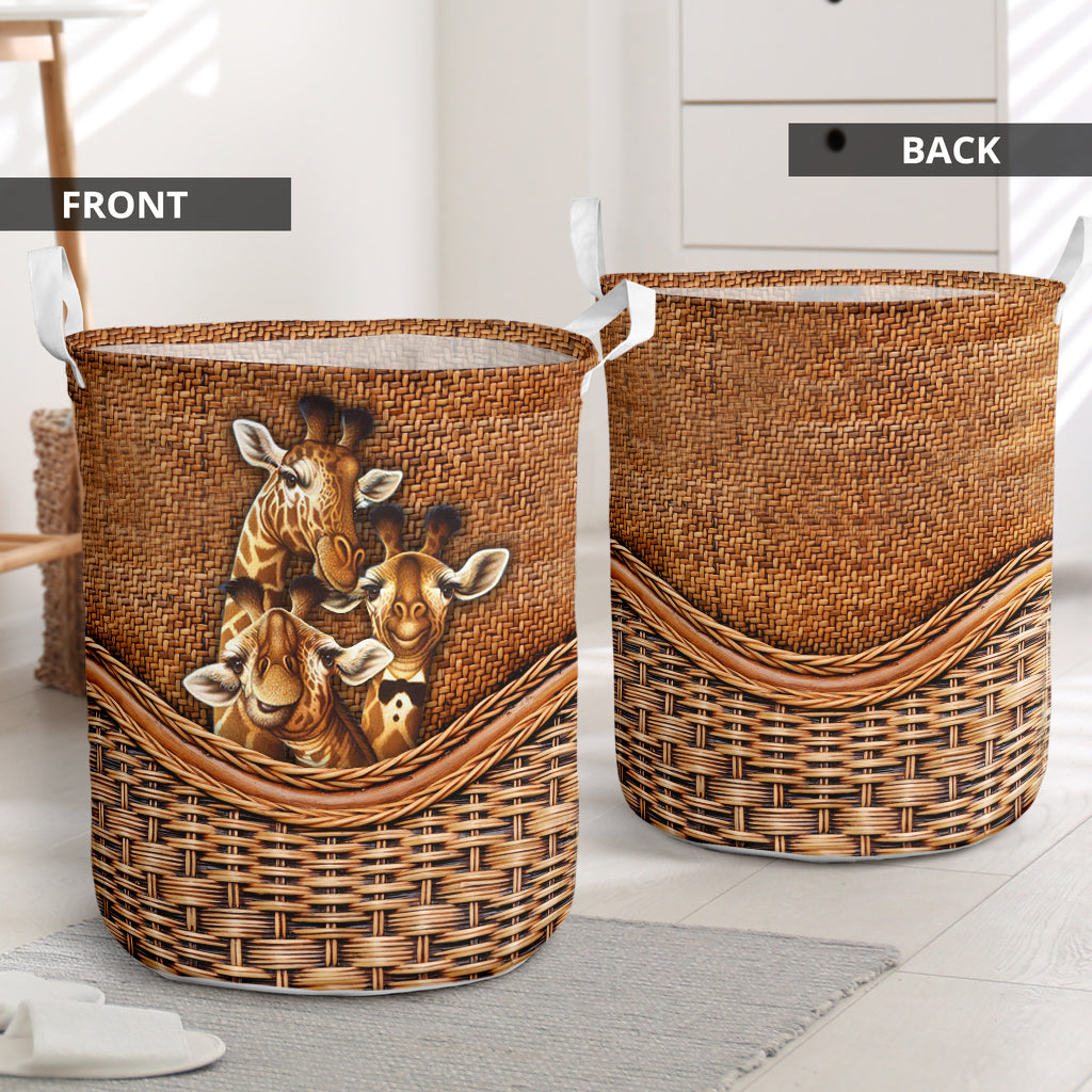 Giraffe Rattan Teaxture Family Love - Laundry Basket - Owls Matrix LTD