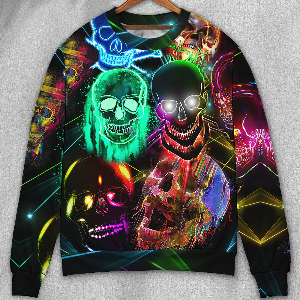 Glowing Neon Light Skull Art – Sweater - Ugly Christmas Sweater
