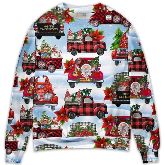 Gnome And Christmas Truck Merry Xmas – Sweater - Ugly Christmas Sweater