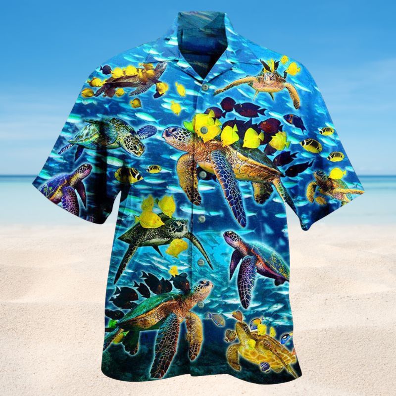 Go With The Flow Turtles And Fish Edition – Hawaiian Shirt