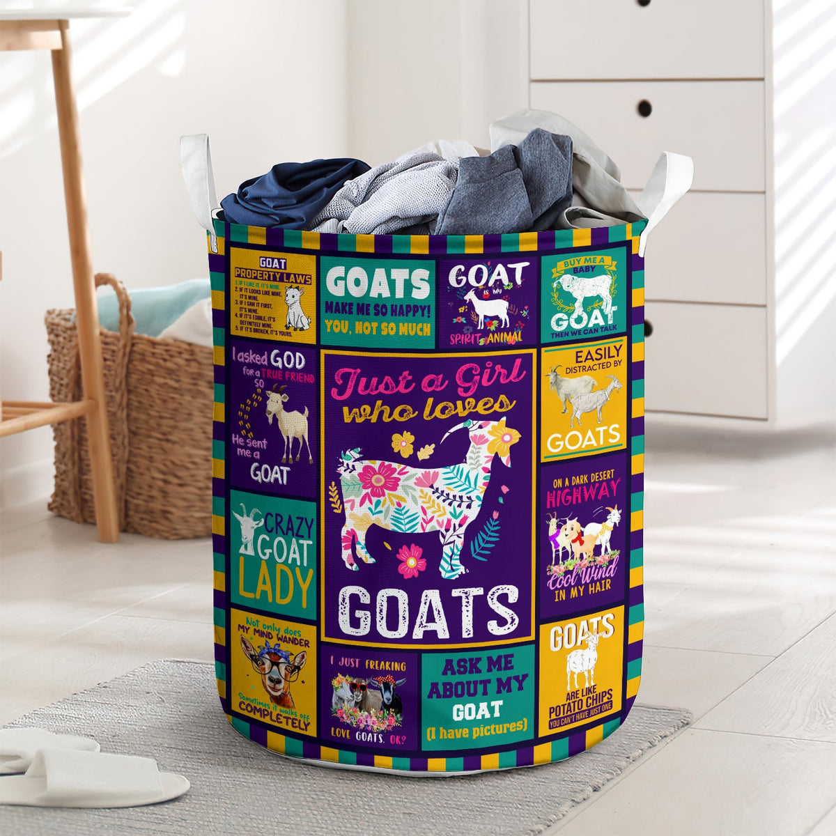 Colorful goat lover flower - Laundry basket - LAUB03LIN250222 - Owls Matrix LTD