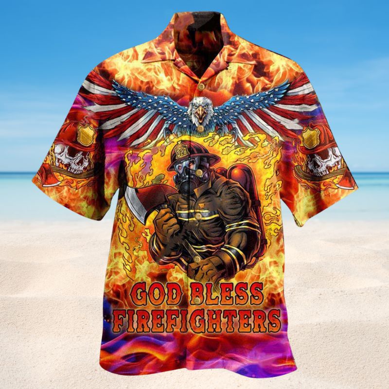 God Bless Firefighters Skull Edition – Hawaiian Shirt