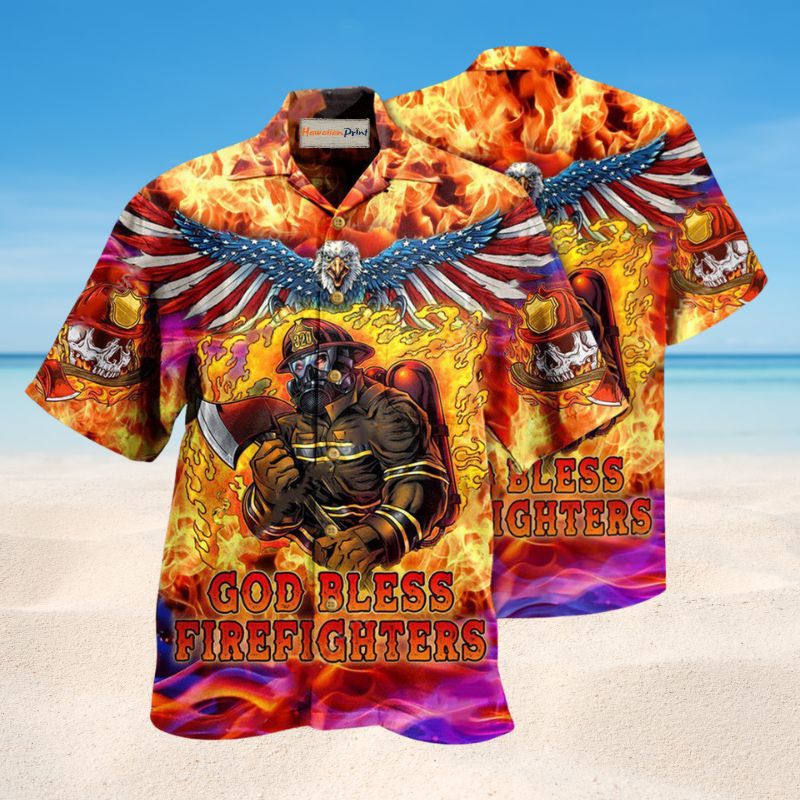God Bless Firefighters Skull Edition – Hawaiian Shirt