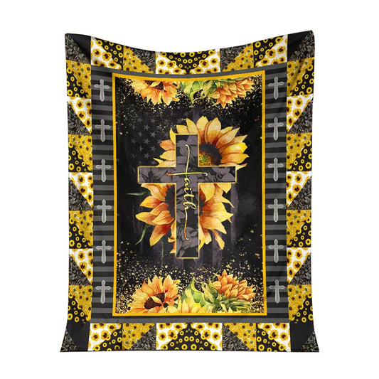 God Cross On Sunflower Christian 50 x 60 Inch Flannel Blanket For Cozy Bedroom And Sofa Decor