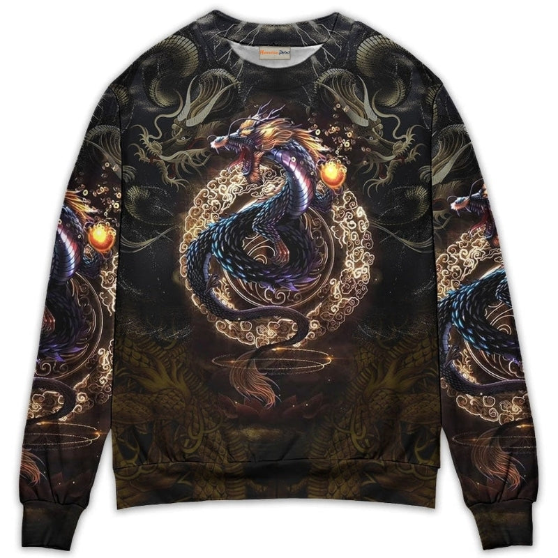 Golden Japanese Dragon Art Style – Sweater - Ugly Christmas Sweater
