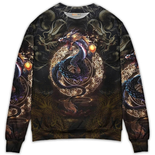 Golden Japanese Dragon Art Style – Sweater - Ugly Christmas Sweater