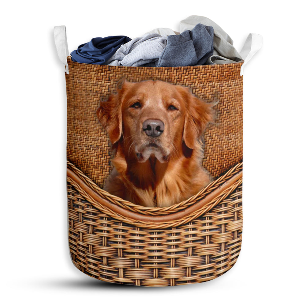 Golden Retriever Red Rattan Teaxture - Laundry Basket - Owls Matrix LTD