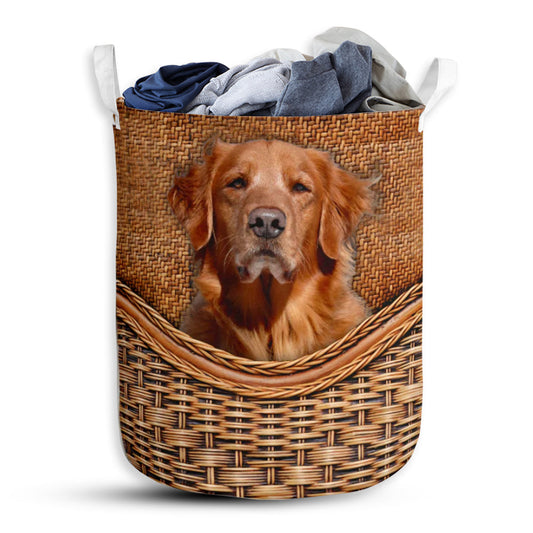 Golden Retriever Red Rattan Teaxture - Laundry Basket - Owls Matrix LTD