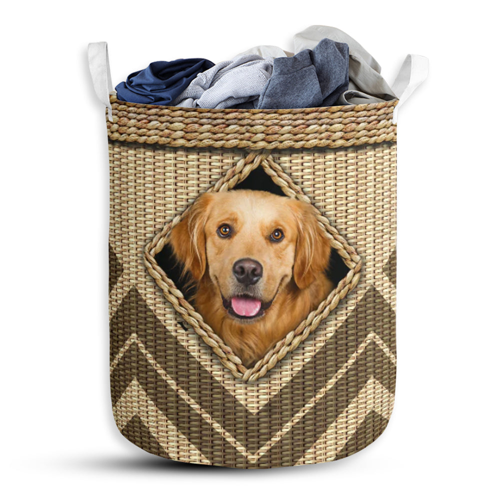 Golden Retriever Wickerwork Hole - Laundry Basket - Owls Matrix LTD