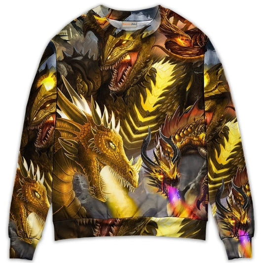 Golden Dragon Skull Fantasy Art – Sweater - Ugly Christmas Sweater