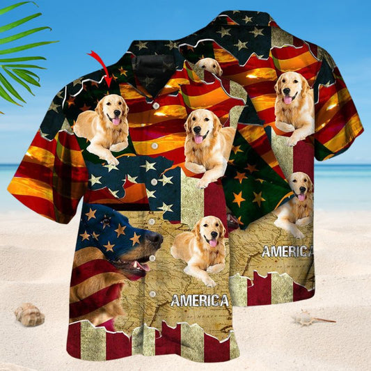 Golden Retriever America Sunset Photo Style – Hawaiian Shirt