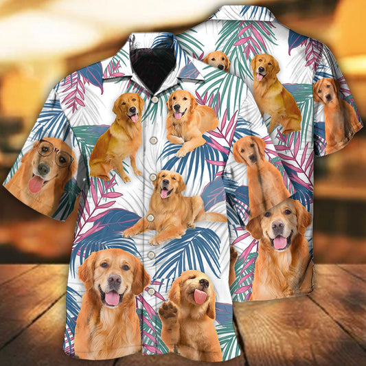 Golden Retriever Tropical Leaf Style – Hawaiian Shirt