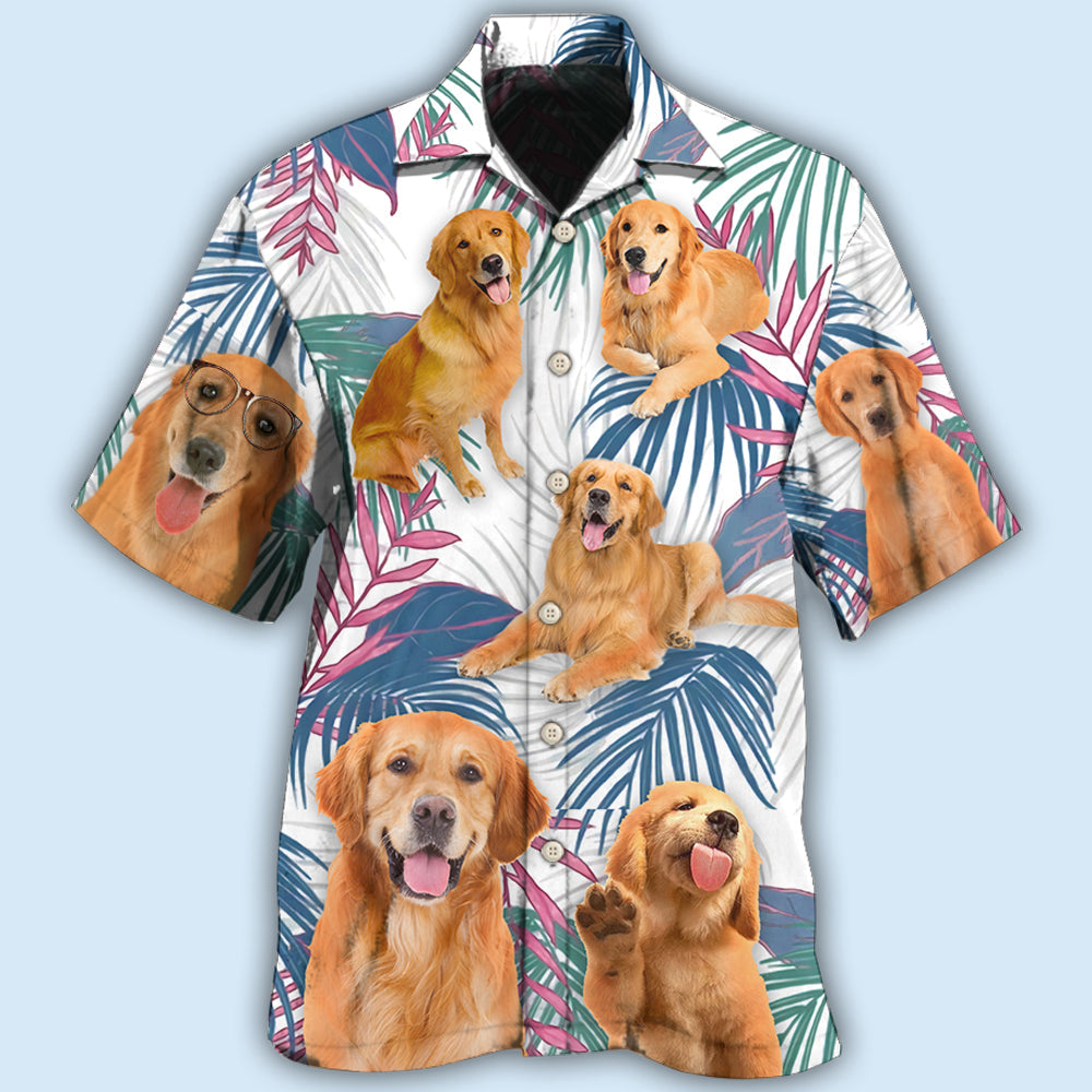 Golden Retriever Tropical Leaf Style – Hawaiian Shirt