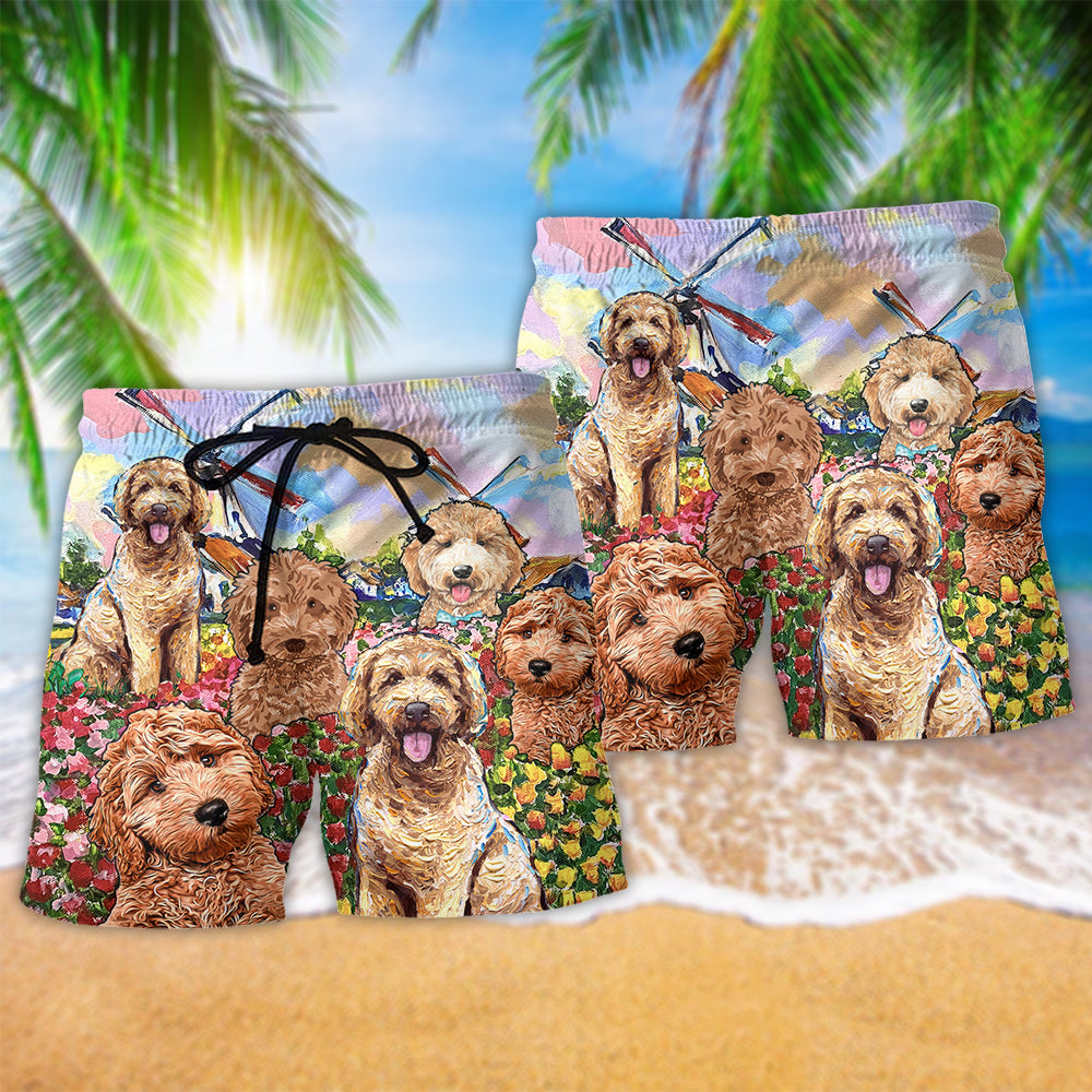 Goldendoodle With Flowers Dog Art – Beach Short