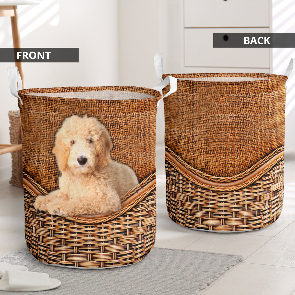 Goldendoodle Dog Rattan Teaxture - Laundry Basket - Owls Matrix LTD