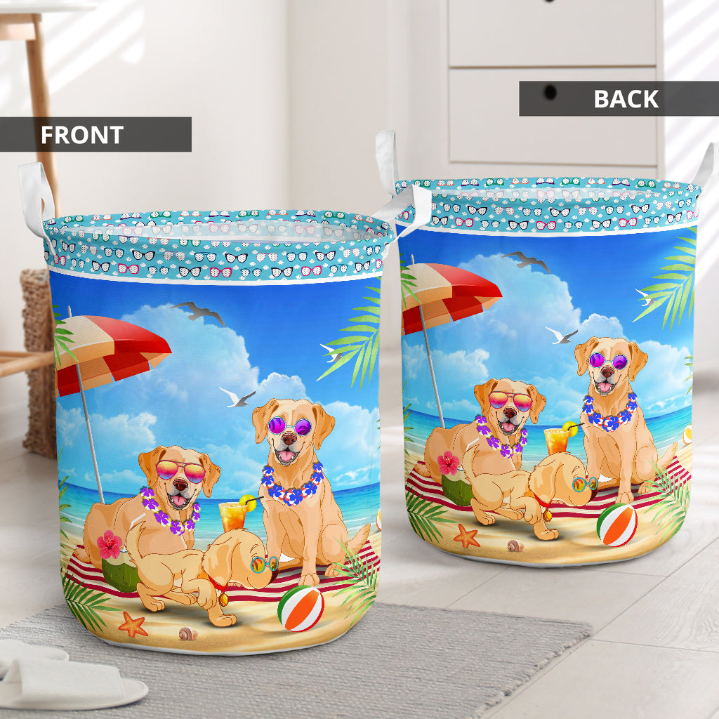 Golden Retriever Beach Summer - Laundry Basket - Owls Matrix LTD