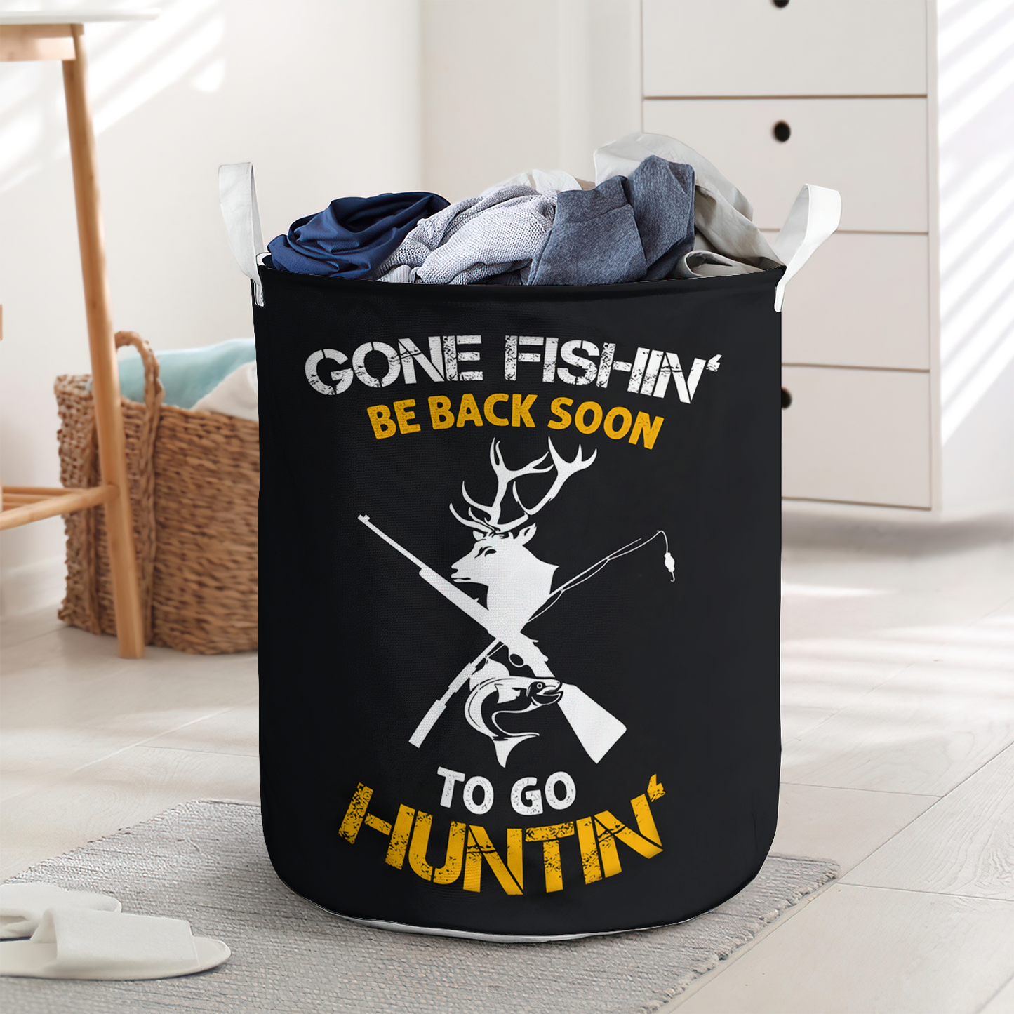Gone fishing be back soon - Laundry basket - LAUB08NGC260222-Owls Matrix