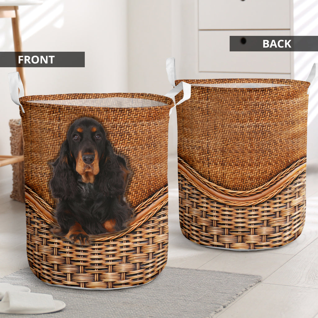 Gordon Setter Dog Rattan Teaxture - Laundry Basket - Owls Matrix LTD