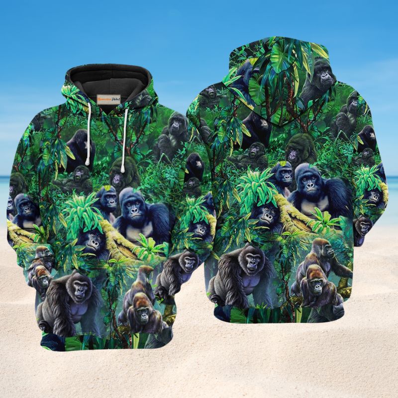 Gorilla Family Jungle Art – 3D Hoodie