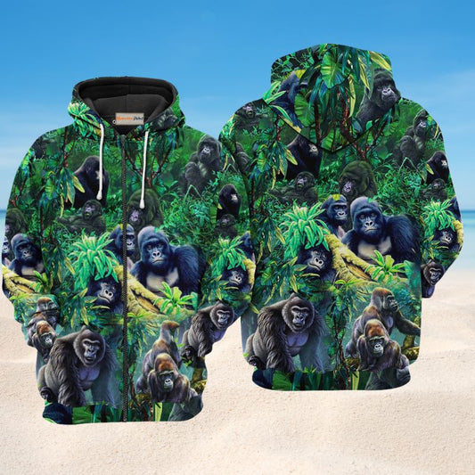 Gorilla Family Jungle Art – 3D Hoodie