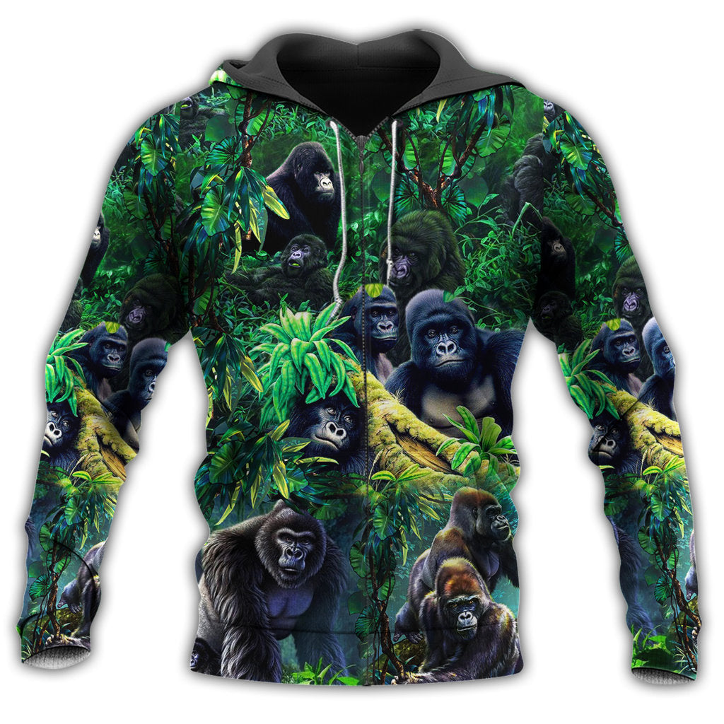 Gorilla Family Jungle Green Style - 3D Hoodie