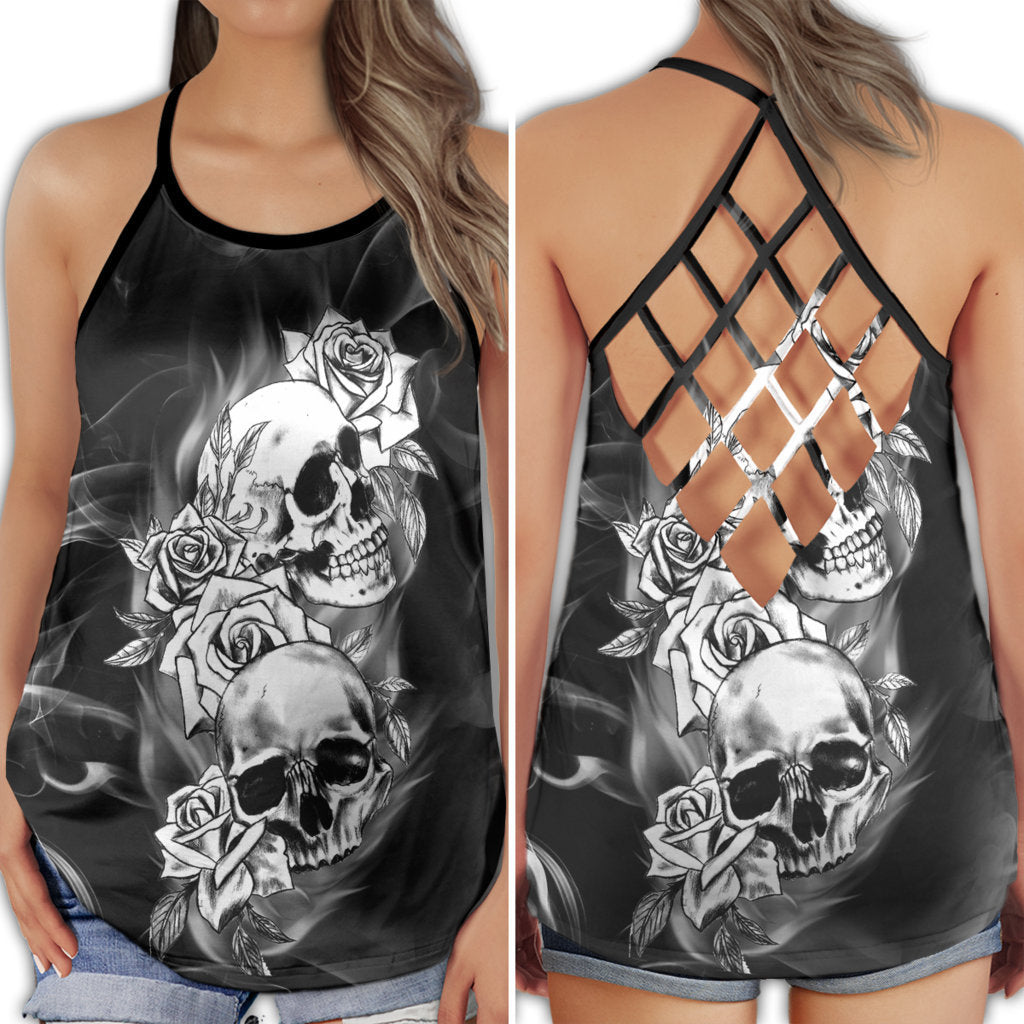 Gothic Skull White Rose Vibes - Hollow Tank Top