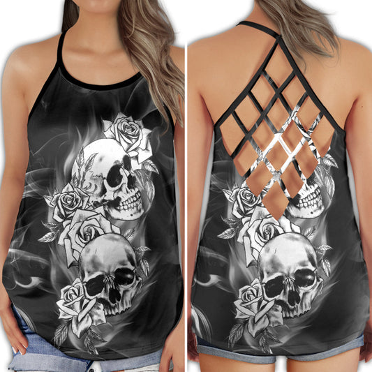 Gothic Skull White Rose Vibes - Hollow Tank Top