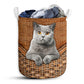 Gray Cat Rattan Teaxture Basic Style - Laundry Basket - Owls Matrix LTD