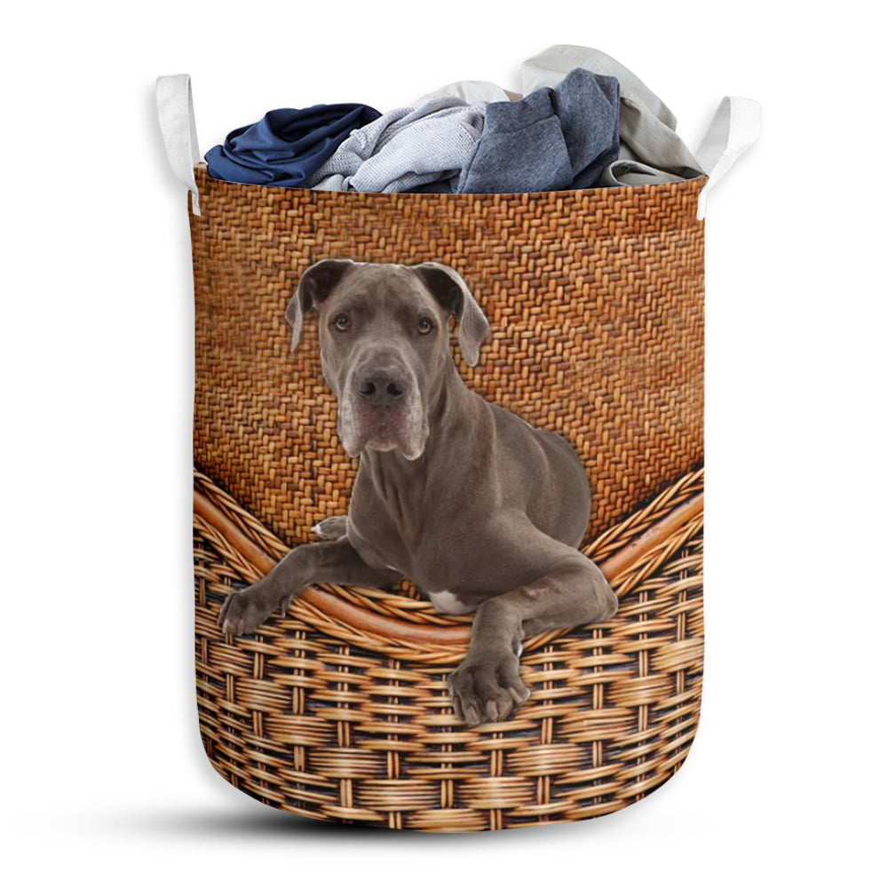 Great Dane Dog Rattan Teaxture - Laundry Basket - Owls Matrix LTD